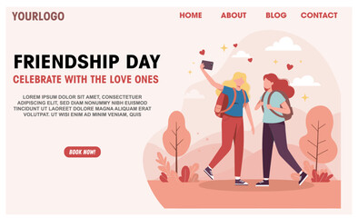 Friendship day landing page two woman taking picture traveling