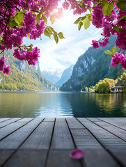 Wooden bridge over lake .