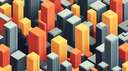 Colorful Abstract Cityscape with Geometric Buildings and Structures