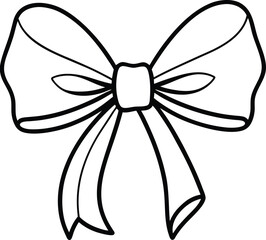 Elegant Outline Drawing of a Bow with Ribbon Details

