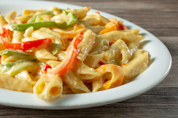 A closeup view of a plate of rasta pasta.