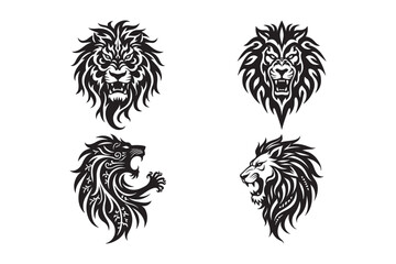 Obraz premium Tribal Lion Head Vector Silhouettes Tattoo and Logo Designs