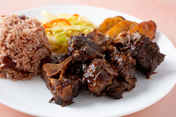 A view of an entree of Jamaican oxtails.