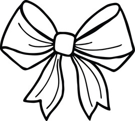 Elegant Outline Drawing of a Bow with Ribbon Details

