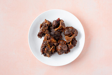 A top down view of a plate of oxtail.