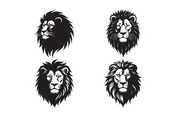 Lion Head Vector Set Majestic Wild King Silhouette Logo And Tattoo Art