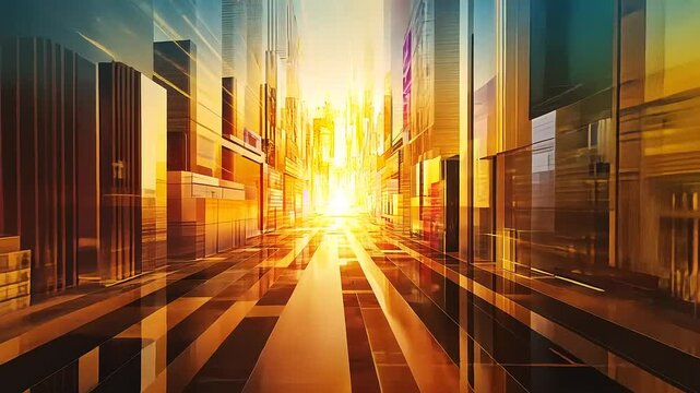 Golden Cityscape: A Futuristic Digital Art