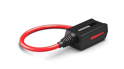 Red cable with black power adapter.