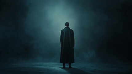 Obraz premium A person wearing a long coat seen from behind
