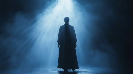 Obraz premium A person wearing a long coat seen from behind