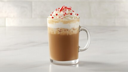 Peppermint Mocha in Glass Mug on Marble Surface