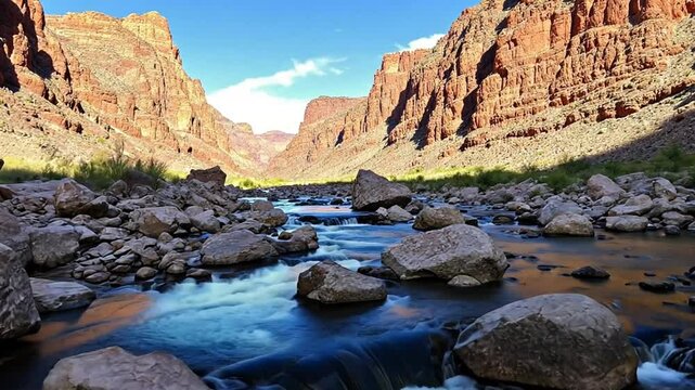 Flowing River with Sharp Rocks Along the Banks in a Natural Landscape