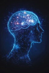 Obraz premium Abstract representation of a glowing human brain in neural network design