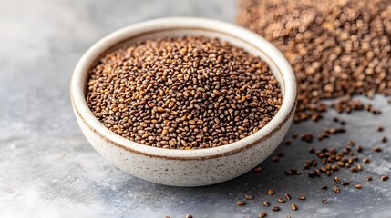 Healthy Brown Chia Seeds in Bowl, Superfood Grains, Dietary Fiber