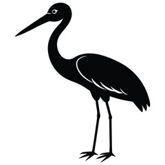 Obraz premium Vector illustration of a white stork, a wild bird animal with a baby, alongside a black crane silhouette