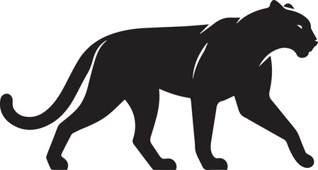 Fototapeta premium Black Panther Silhouette Vector Walking in Side Profile