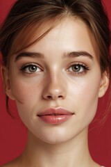Naklejka premium A close up of a woman's face with a red background