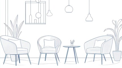 Interior design sketch of a lounge area. Possible use Architectural Visualization