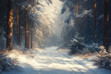 Snow-covered trees in a serene winter forest setting, creating a picturesque and tranquil scene perfect for wallpapers.