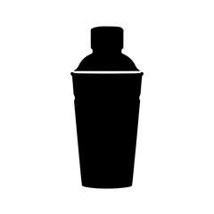 Minimalist black silhouette of a cocktail shaker with tilted lid symbolizing mixology