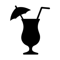 Minimalist black silhouette of a hurricane glass with straw and umbrella symbolizing tropical Hurricane cocktail