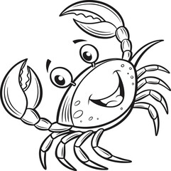 Smiling Cartoon Crab Illustration with Playful Expression and Raised Claws

