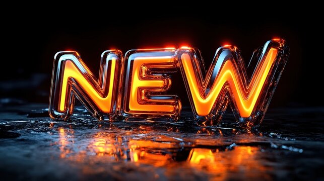 Glowing Orange Text Proclaiming New on a Dark Background