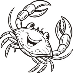Smiling Cartoon Crab Illustration with Playful Expression and Raised Claws

