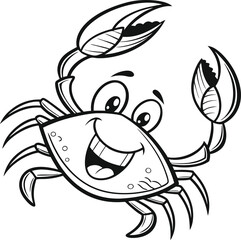 Smiling Cartoon Crab Illustration with Playful Expression and Raised Claws

