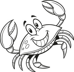 Smiling Cartoon Crab Illustration with Playful Expression and Raised Claws

