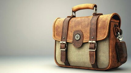 Stylish leather and fabric messenger bag on a simple background, ideal for travel