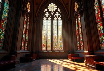 Fototapeta premium intricate stained glass window cathedral art colorful design detailed patterns light reflection, architecture, religion, ornamentation, illumination, beauty