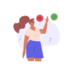 Decision making concept with choose different way. Student or employee choose career path. Various business ways. Difficult choice. Yes or no vector illustration in flat cartoon design for web banner