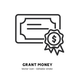 Taking grant or scholarship money icon. Student pay education loan. Concept of grant certificate, university and college fee, study fund, scholarship money flat outline icon. Editable stroke