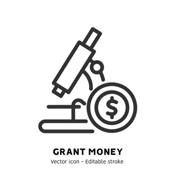 Taking grant or scholarship money icon. Student pay education loan. Concept of grant certificate, university and college fee, study fund, scholarship money flat outline icon. Editable stroke