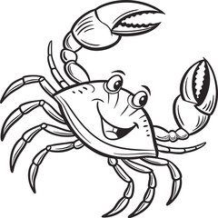 Smiling Cartoon Crab Illustration with Playful Expression and Raised Claws

