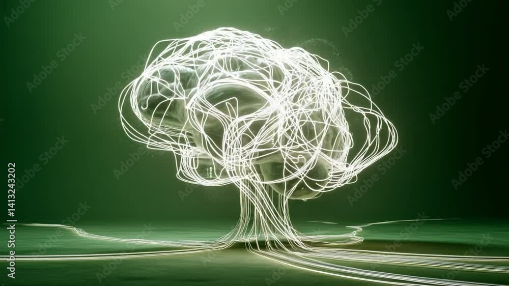 Poster abstract brain tree: a captivating digital illustration of a brain, artfully rendered in a tree-like