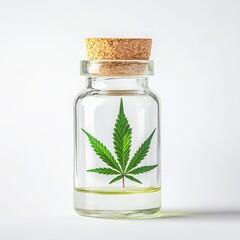 Leaf in bottle with cork, isolated on white background