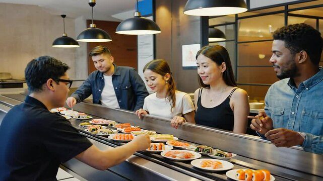 Revolving sushi restaurant.