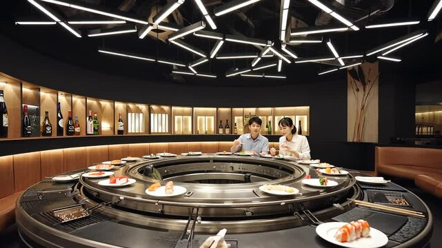 Revolving sushi restaurant.