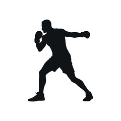 Black Silhouette Of Male Boxer Throwing Punch In Boxing Gloves On A White Background Professional Sport Vector Illustration