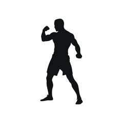 Silhouette Of Muscular Man Flexing Biceps Isolated On White Background Fitness Health Bodybuilding Strength Workout Sports Person Showing Muscles