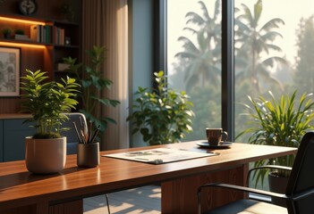 sophisticated desk setup elegant accessories modern workspace organization sleek design productivity space, office, elegance, furniture, technology