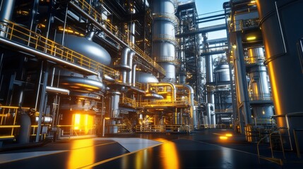 Fototapeta premium Industrial Plant with Modern Machinery and Bright Lighting Effects