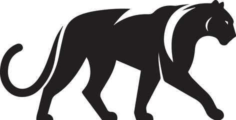 Black Panther Silhouette Vector Walking in Side Profile

