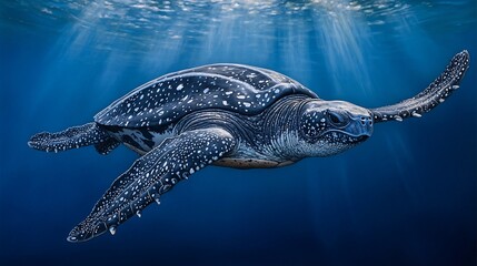 Leatherback Turtle Underwater Ocean Sunlight Swim