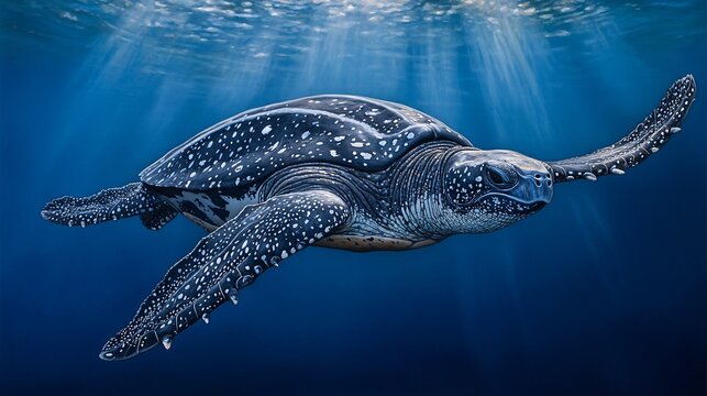 Leatherback Turtle Underwater Ocean Sunlight Swim