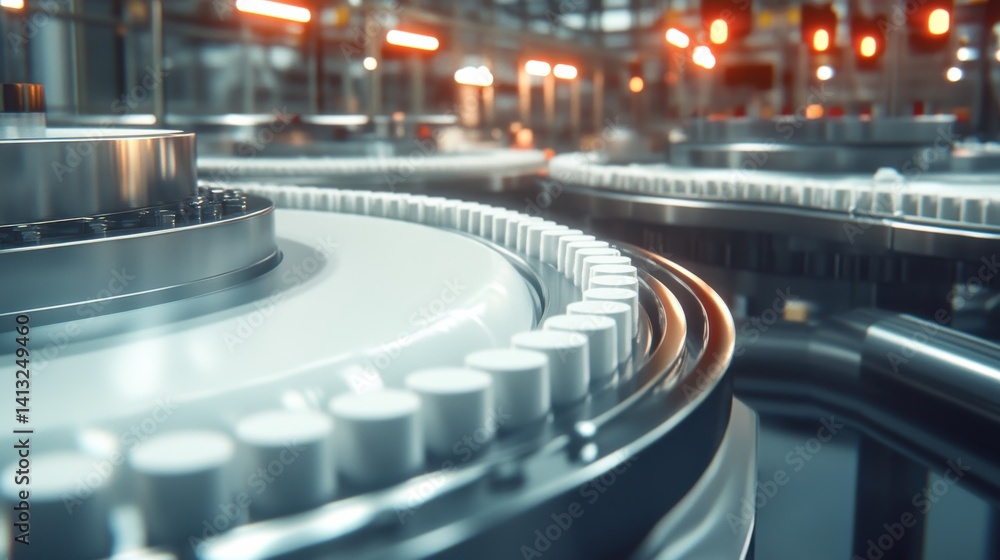 Poster industrial production line with automated machinery in action