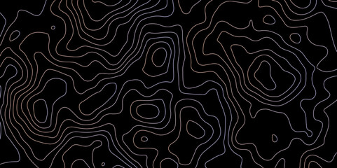 Abstract Glowing Contour Lines on Dark Background. Digital Elevation Map with Neon Light Effect. Dark Abstract Background with Colorful Topo Lines