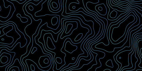 Abstract Glowing Contour Lines on Dark Background. Digital Elevation Map with Neon Light Effect. Dark Abstract Background with Colorful Topo Lines